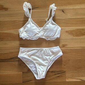 Elegant White Ruffled Bikini Set